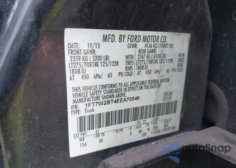 2014 Ford F-250 Lariat from USA, damaged, VIN 1FT7W2BT4EEA70546